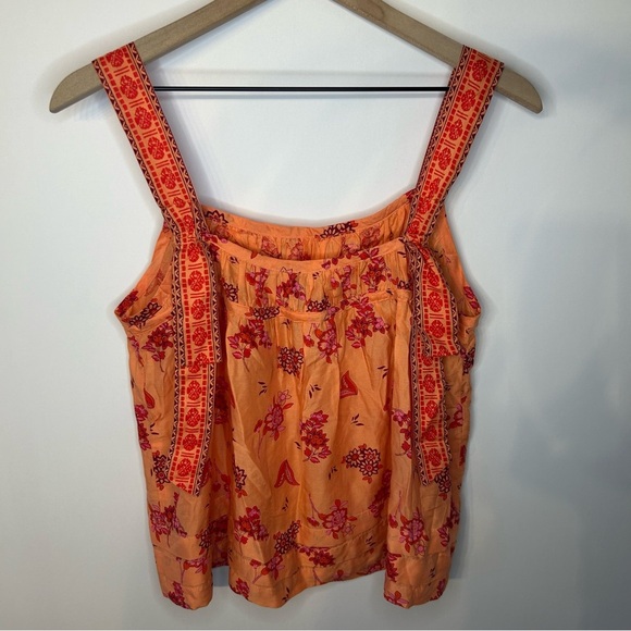 Anthropologie Orange Floral Sleeveless Top, Size Medium - Picture 6 of 9